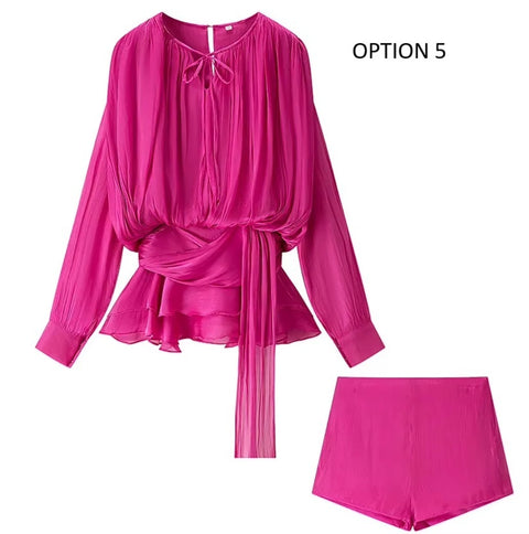 New Ruffled Short Skirt Pleated Long Sleeve Elegant Set CODE: KAR4023