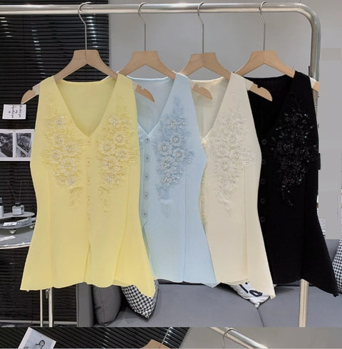 New V-neck high-end waist cinching slimming sleeveless Top CODE: KAR4025