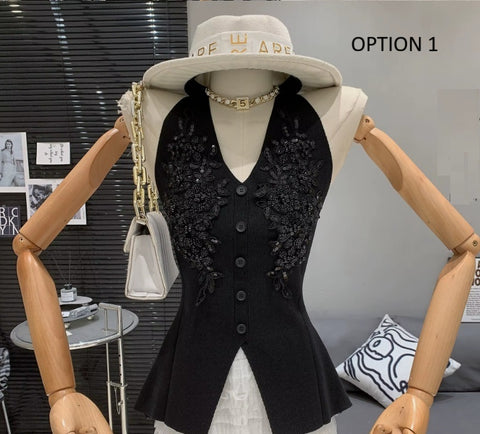 New V-neck high-end waist cinching slimming sleeveless Top CODE: KAR4025