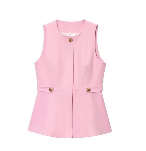 New O-neck Sleeveless Casual Top and High Waist Straight Pant Set CODE: KAR4026