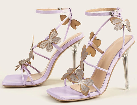 Stripper Clear High Heel Butterfly Purple Heel SIZE: 35 CODE: READY1349