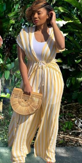 Casual strip print loose Two pieces pants set CODE: mon1092