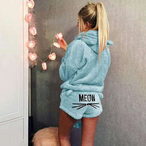 Cat embroidery pajamas hooded two-piece suit CODE: mon1160