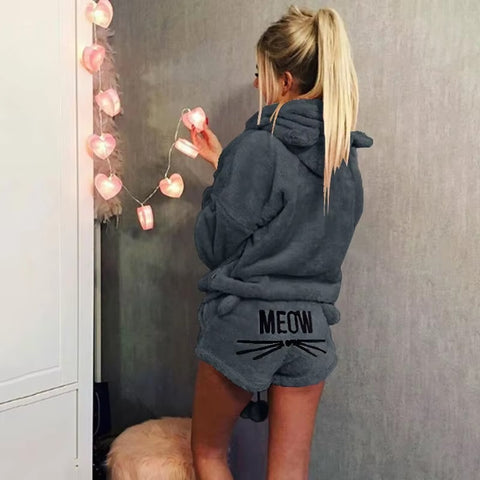 Cat embroidery pajamas hooded two-piece suit CODE: mon1160