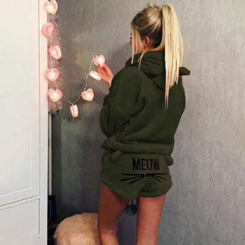 Cat embroidery pajamas hooded two-piece suit CODE: mon1160