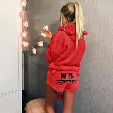 Cat embroidery pajamas hooded two-piece suit CODE: mon1160