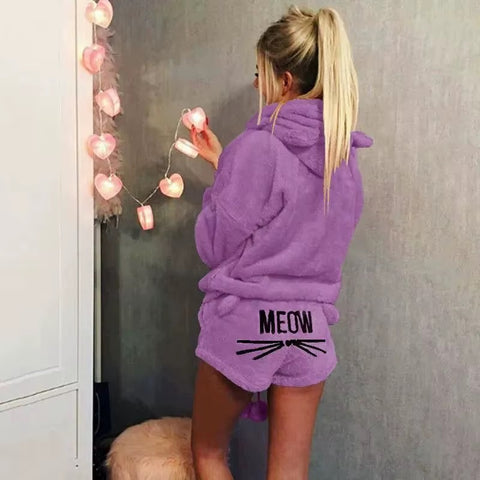 Cat embroidery pajamas hooded two-piece suit CODE: mon1160