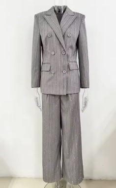 New Lapel Long Sleeve Spliced Pockets Coat High Waist Pant Chic Set CODE: KAR4044