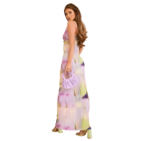 Printed Spaghetti Strap Bodycon Midi Maxi Pleated Dress CODE: READY1044