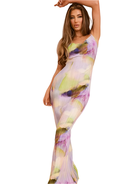 Printed Spaghetti Strap Bodycon Midi Maxi Pleated Dress CODE: READY1044