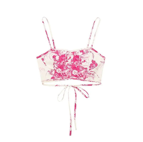 New Fashion Summer Pink Print Sleeveless Backless top + Skirt Set CODE: READY1045