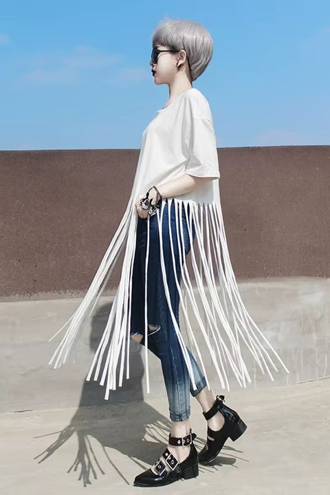 Fashion Short Sleeve Tassel Design T Shirt CODE: READY1080
