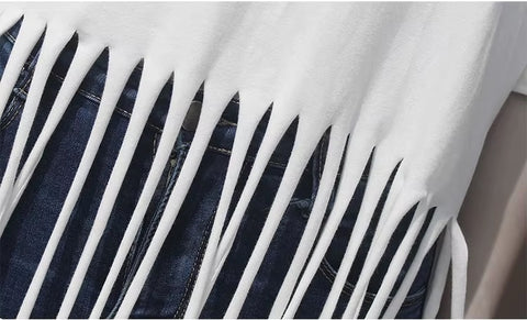 Fashion Short Sleeve Tassel Design T Shirt CODE: READY1080