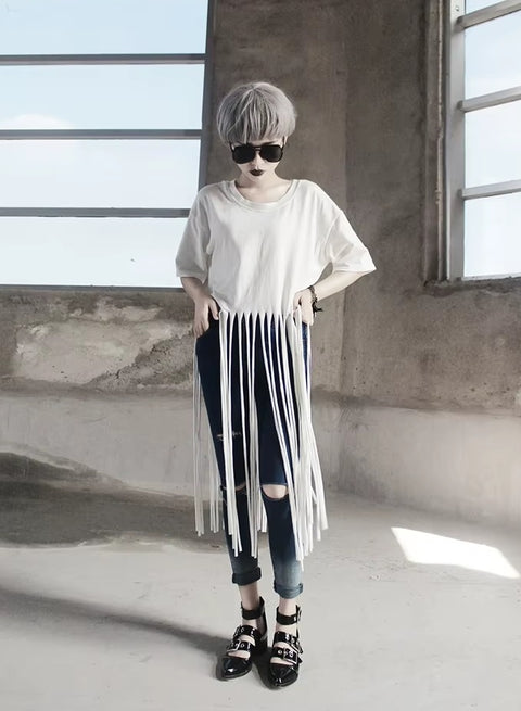 Fashion Short Sleeve Tassel Design T Shirt CODE: READY1080