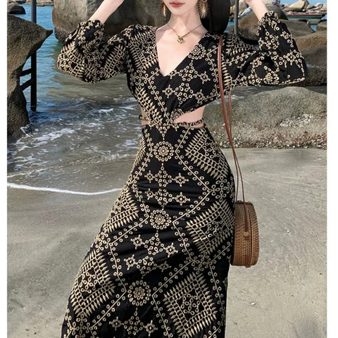 New Boho Embroidery Cut Out Long Midi Dress CODE: READY1129