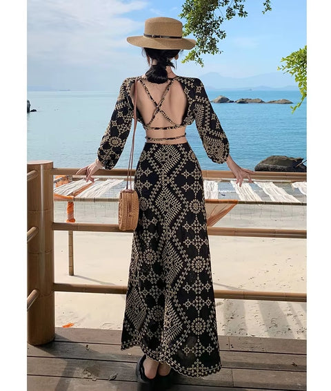 New Boho Embroidery Cut Out Long Midi Dress CODE: READY1129