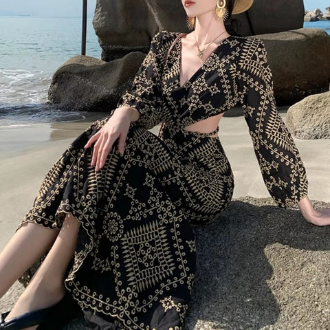 New Boho Embroidery Cut Out Long Midi Dress CODE: READY1129