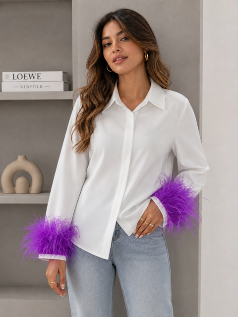 Elegant Feather Collared Button Up Shirt CODE: READY1231