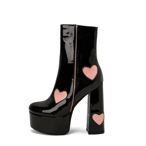 New Chunky High Heel Round Toe Pink Heart Short Boot SIZE: 40 CODE: READY1367