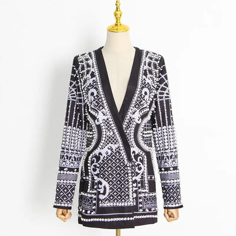 New V-neck Long Sleeve Luxurious Metallic Beaded Jacket CODE: READY1404