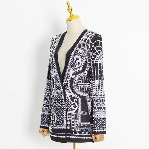 New V-neck Long Sleeve Luxurious Metallic Beaded Jacket CODE: READY1404