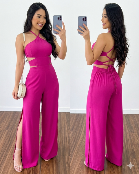 Sexy Halter Cami Crop Top High Silt Elastic Waist Jumpsuit CODE: READY1557