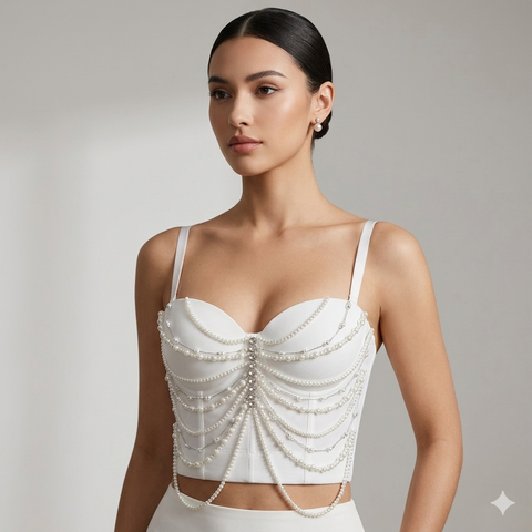 New Diamonds Pearl Chain Crop Tank Top CODE: READY1558