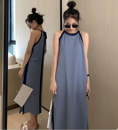 New Patchwork Bandage Daily Spring Style O-neck Sleeveless Midi Dress CODE: READY1592