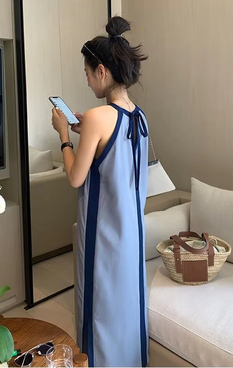 New Patchwork Bandage Daily Spring Style O-neck Sleeveless Midi Dress CODE: READY1592