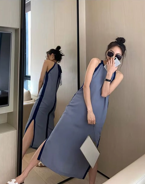 New Patchwork Bandage Daily Spring Style O-neck Sleeveless Midi Dress CODE: READY1592