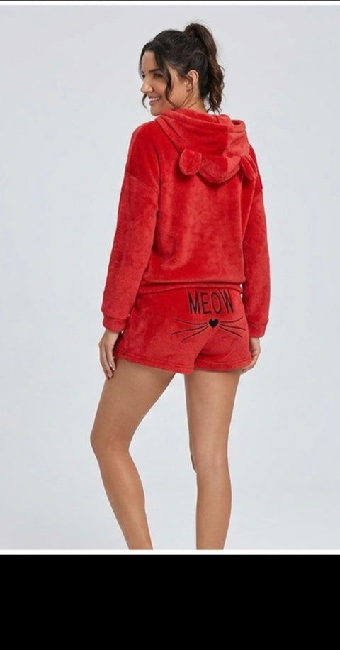 New Cat embroidery pajamas hooded two-piece set CODE: READY1609