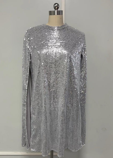 New Glitter Mock Neck Cape Design Sequins Midi Night Party Club Dress CODE: READY1611