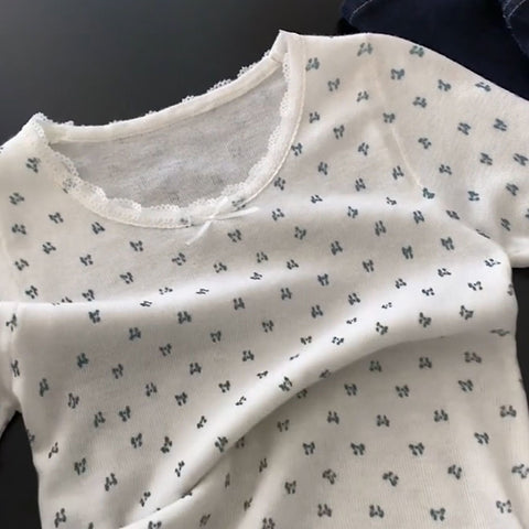 New style with butterfly knot print, short sleeves, full-length top CODE: READY1640