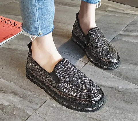 New Casual Bling Rhinestone Round Toe Slip-on Diamonds Shoe CODE: READY1673