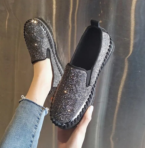 New Casual Bling Rhinestone Round Toe Slip-on Diamonds Shoe CODE: READY1673