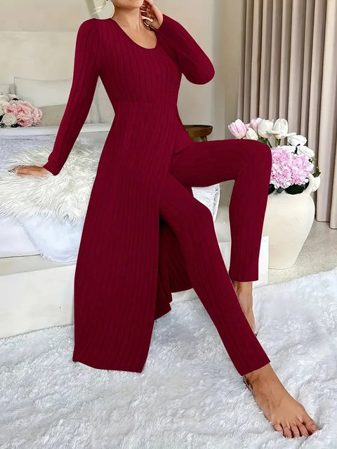 Neck Long Tops+High Waist Slim Pants Two Piece Set CODE: READY1697
