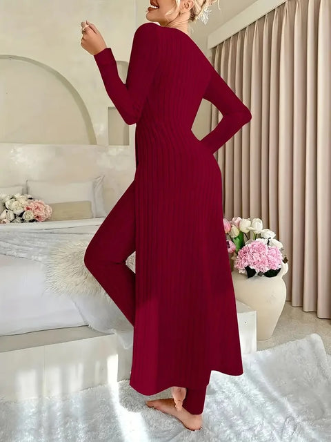 Neck Long Tops+High Waist Slim Pants Two Piece Set CODE: READY1697