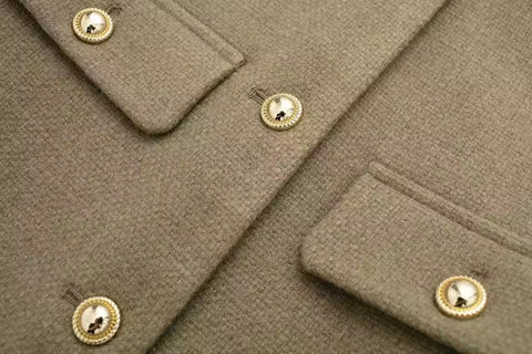 Fashion O Neck Short Coat With Pocket Single Breasted Jacket Outwear CODE: READY1725