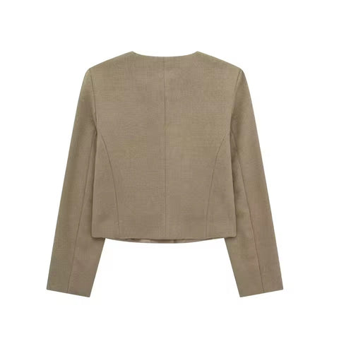 Fashion O Neck Short Coat With Pocket Single Breasted Jacket Outwear CODE: READY1725