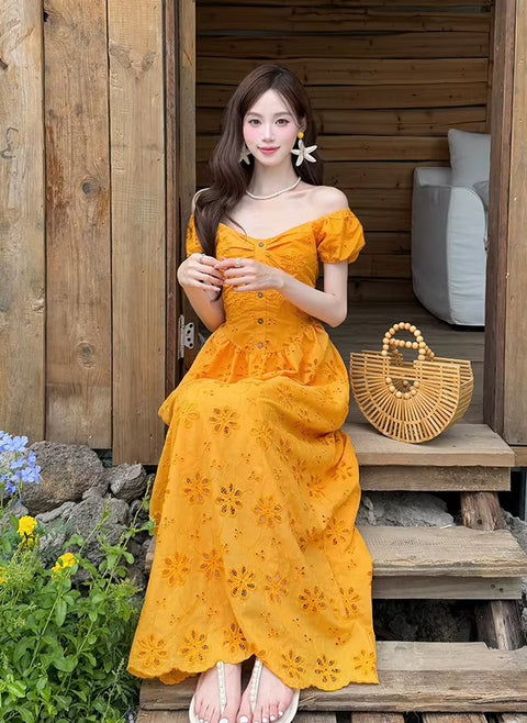 New Fashion Design Embroidery Elegant V Neck Short Sleeve Long Dress CODE: READY1828