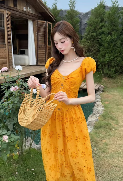 New Fashion Design Embroidery Elegant V Neck Short Sleeve Long Dress CODE: READY1828
