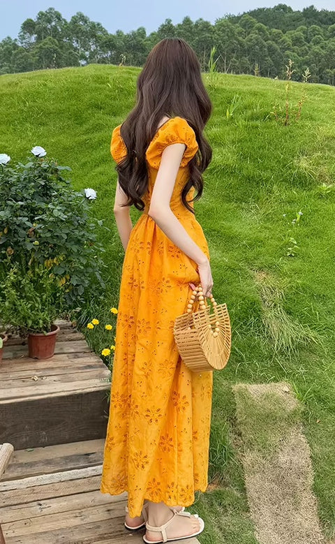 New Fashion Design Embroidery Elegant V Neck Short Sleeve Long Dress CODE: READY1828