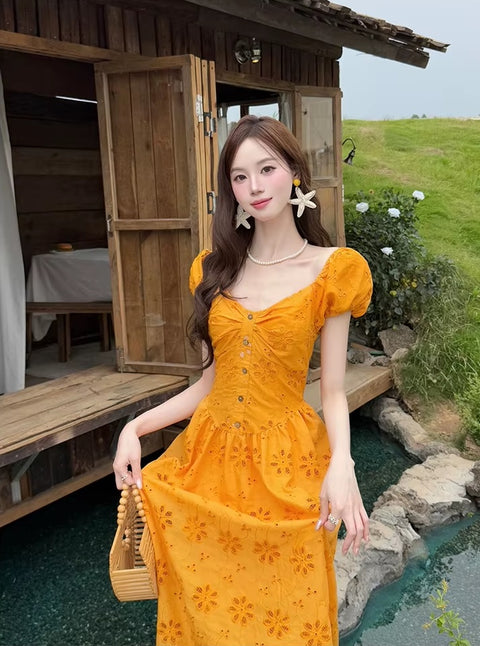 New Fashion Design Embroidery Elegant V Neck Short Sleeve Long Dress CODE: READY1828