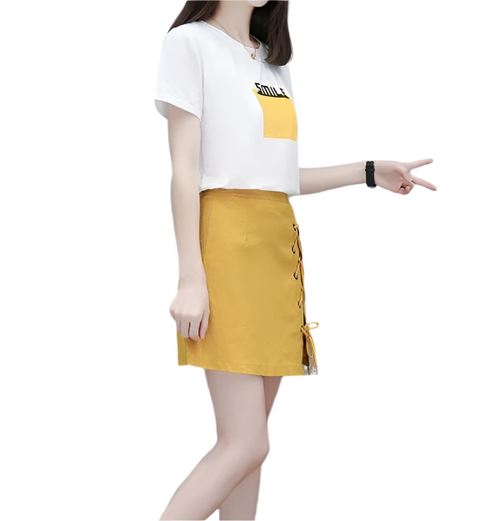 Short-sleeved T-shirt  a-line skirt two-piece set CODE: READY855