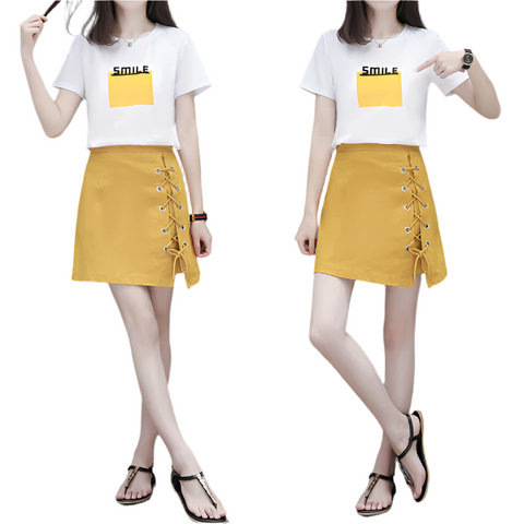 Short-sleeved T-shirt  a-line skirt two-piece set CODE: READY855