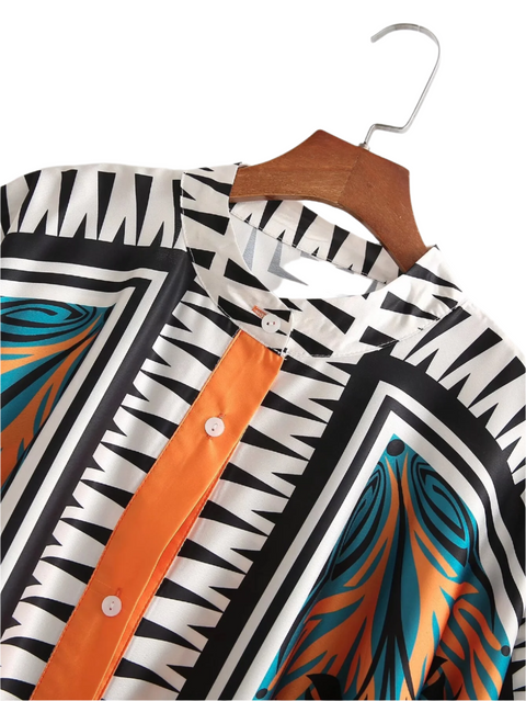 Print Batwing Sleeve Shirt With Loose Wide Leg Pant CODE: READY936