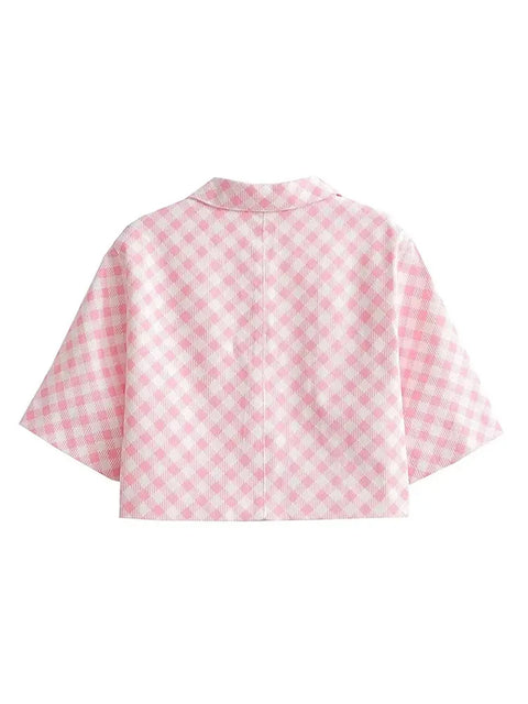 Cute Lady Summer Plaid heart button jacket top CODE: READY990