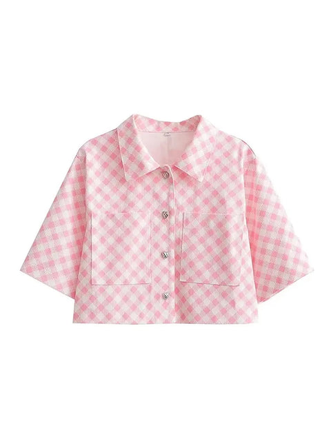 Cute Lady Summer Plaid heart button jacket top CODE: READY990