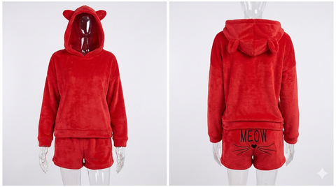 New Cat embroidery pajamas hooded two-piece set CODE: READY1609