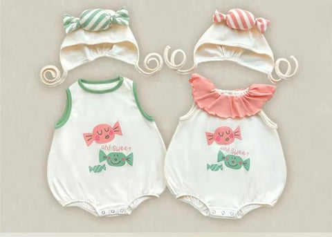 Funny Candy Newborn Baby Boy Girl Summer Lovely one-Piece Short Jumpsuit with Hat CODE: RSH011